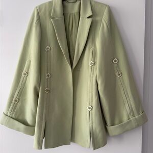 Cult Gaia Light Green Blazer with Floral Details
